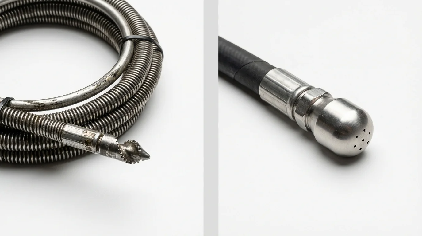 Drain snake cable and hydro jetting nozzle used for drain cleaning in Sevierville, TN