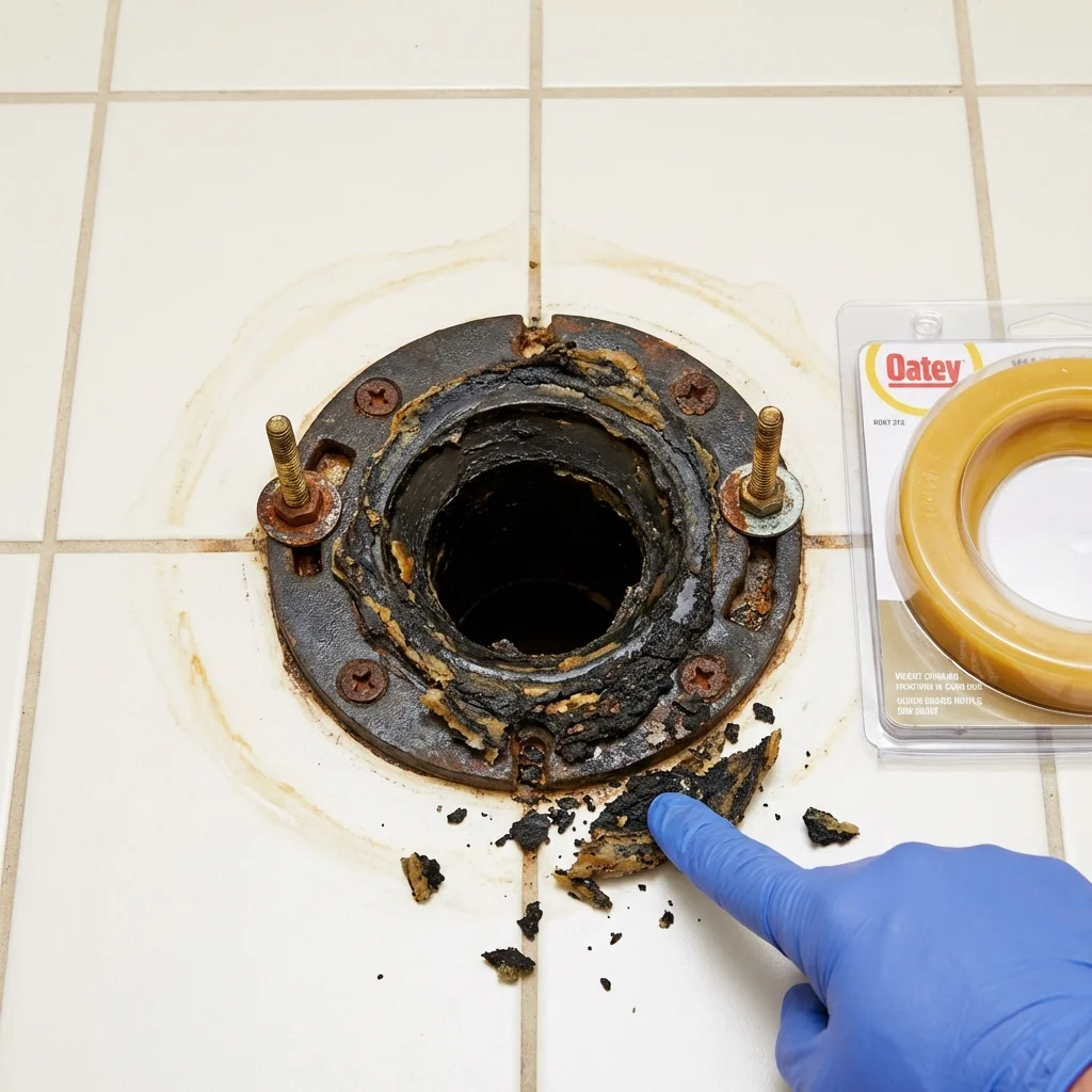 Failed wax ring showing water seepage at the base of a toilet in a Sevierville, TN home
