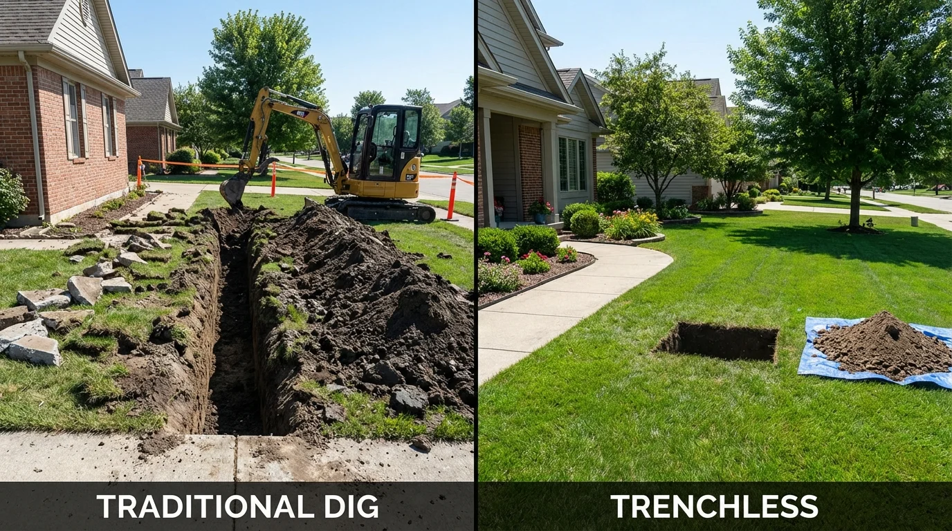 Trenchless sewer repair with minimal yard damage versus traditional excavation in Sevierville, TN
